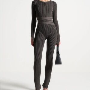 Manière de Voir Elegant Black Ribbed Jumpsuit